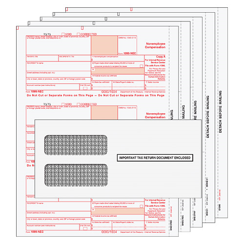 BUNDLE - 1099-NEC Laser (non-employee compensation) 5 Part Set w/envelopes