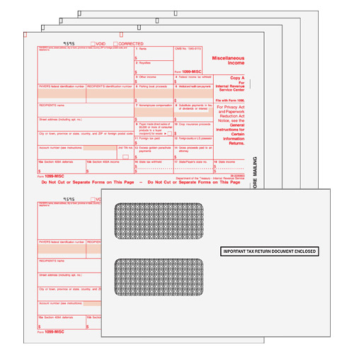 BUNDLE - 1099-MISC Laser 4 Part Set w/envelopes (Peachtree & Quickbooks Compatible)
